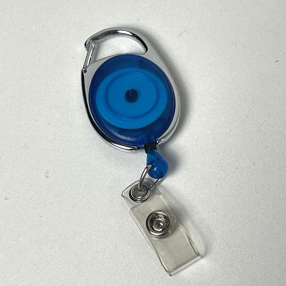 25 Pack Premium Retractable Reel Carabiner Badge ID Holder Blue Silver